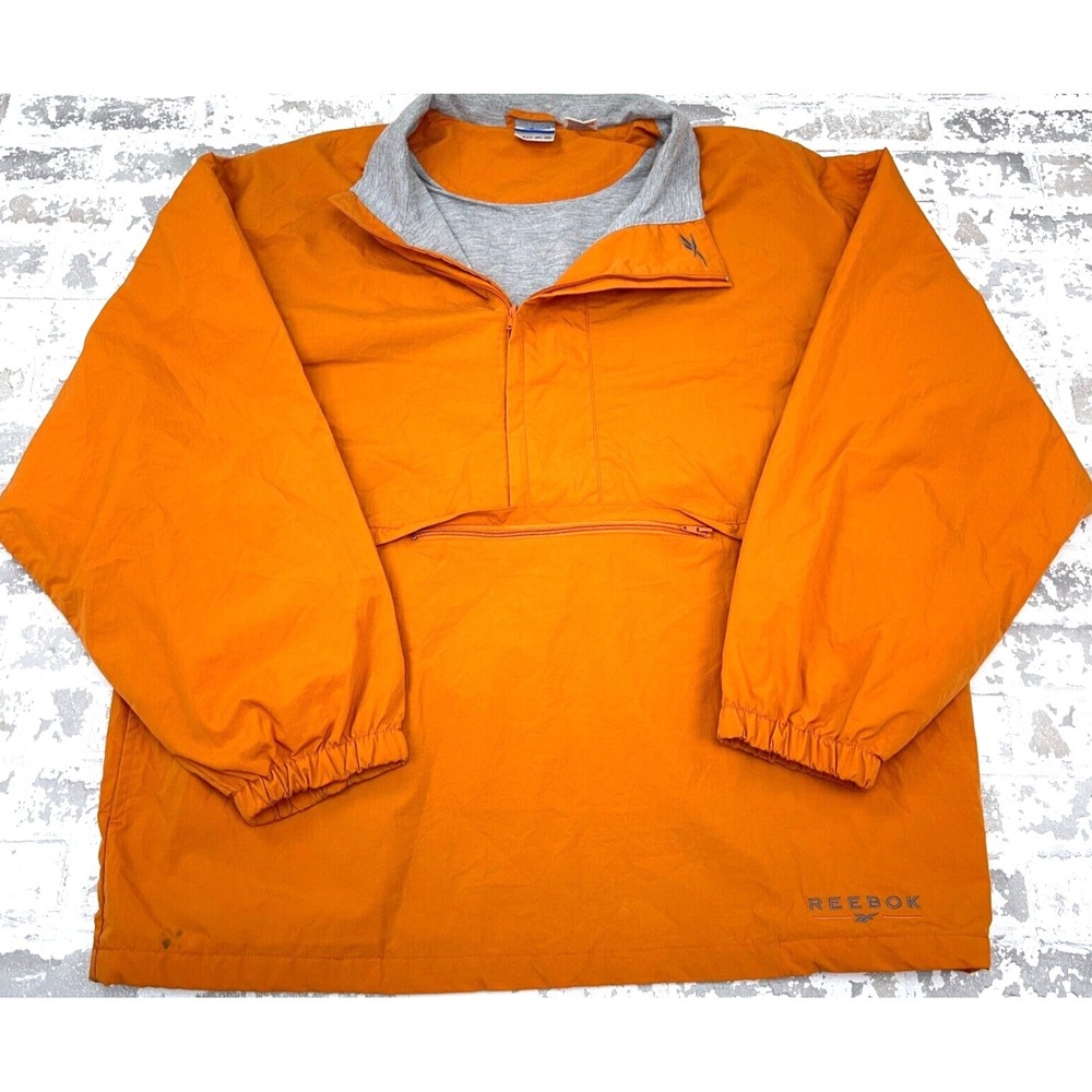 Vintage Reebok Jacket Men XXL Orange Windbreaker Track Suit Pullover Anorak Y2K